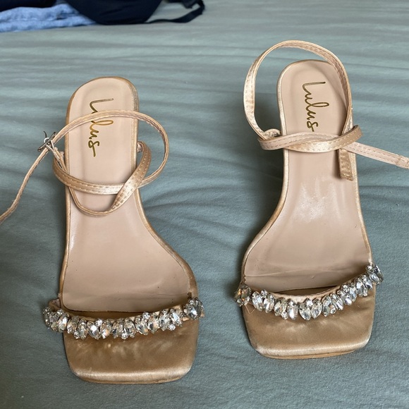 Lulu’s Goldeina gold satin rhinestone shoes - Picture 4 of 5